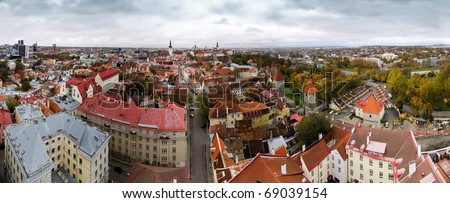 Wide panoramic view to capital of baltic country estonia medieval city of tallinn