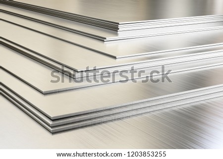 Steel sheets in warehouse, rolled metal product. 3d illustration.