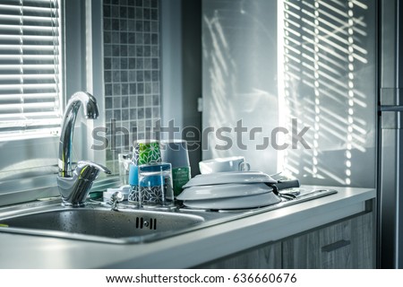 water tap, dish wash dishes, plate, sunny morning
