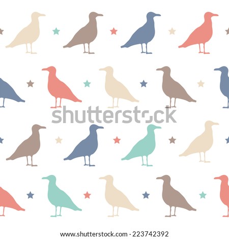 Seamless vector pattern with colorful birds and stars. Happy Halloween party. Vector birds for the web, for a card or for scrapbooking