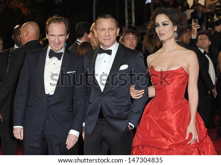 London, UK.  231012. Ralph Fiennes, Daniel Craig and Berenice Marlohe at the Royal World Premiere of the film Skyfall held at the Royal Albert Hall in Kensington. 23 October 2012.