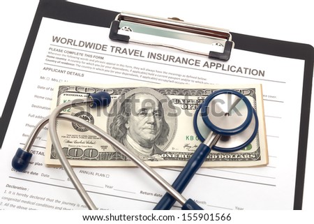 International travel medical insurance application with cash