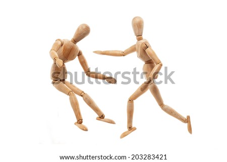 Wood men model with fighting pose on white background