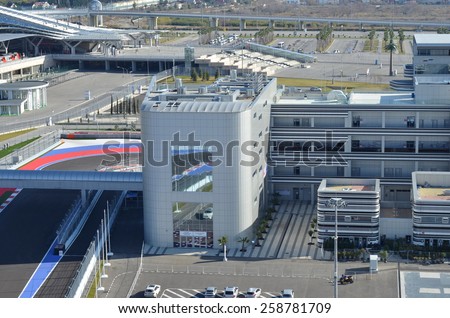 Sochi, Russia - February 6, 2015: Sochi Autodrom Formula 1 Russian Grand Prix 2014. Every motorsport fan is able to drive using his own car during track days (on the weekend) at Sochi Autodrom