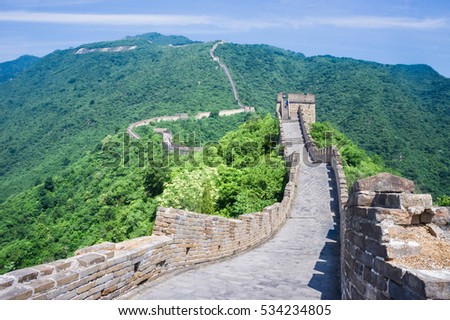 Great Wall of China and the panorama of the mighty mountains