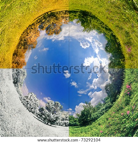 panoramic image looks like planet with seasons change. Ecology and space concept