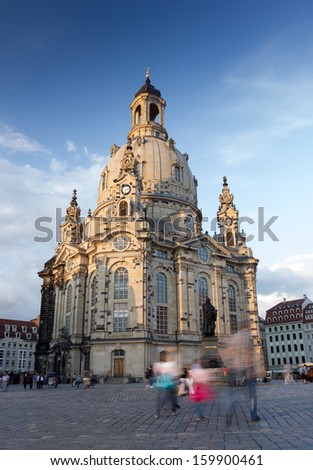 Lively tourism in front of the old baroque cathedral, Dresden, Germany (motion blurred)