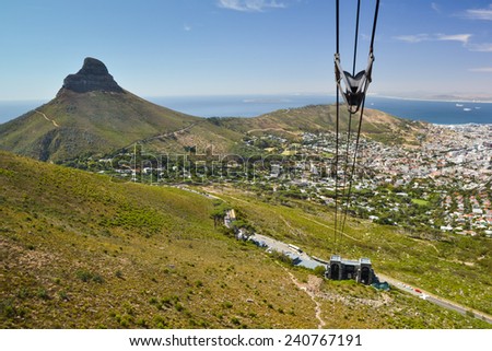 Table Mountain Cable-way, view of the Cape Town and Lion\'s Head, South Africa