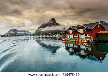 Reine fishing village after rain storm, Lofoten Islands