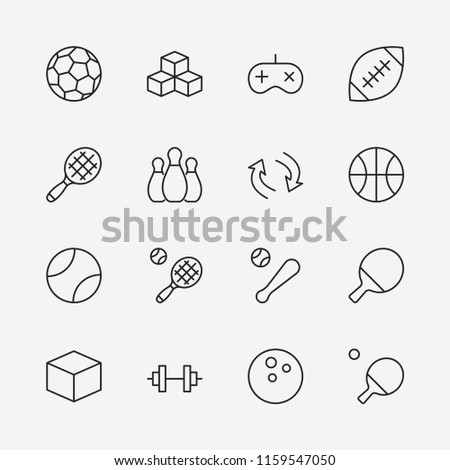 Set of sports balls, hobbies, entertainment vector line icons. It contains symbols of football, basketball, bowling, tennis and much more. Editable move. 32x32 pixels.