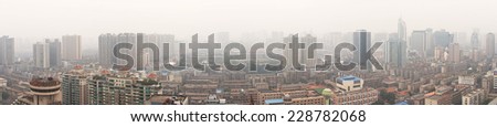 Changsha, Hunan province, China - January 10, 2014: The Panorama View of the Residential Area in Changsha City, Heavy Air Pollution, The Visibility was Rather Low and the Air was Hard to Breath