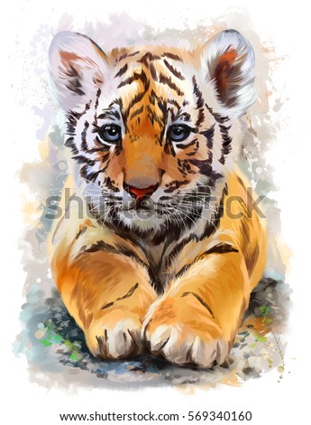 Little tiger watercolor painting