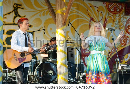 BOROVSK, RUSSIA - JUNE 18: Alevtina  sings in a traditional festival of a folk music called \