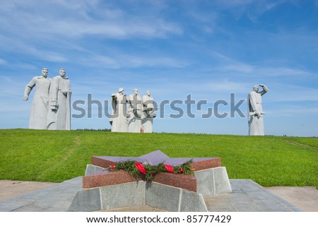 VOLOKOLAMSK, RUSSIA - JULY 11: Monument to heroes of the Red Army on July 11, 2011 near Volokolamsk, Russia. It is dedicated to heroes who stopped German tanks going to Moscow in Nov 1941. The sculptor is Lyubimov (1975).