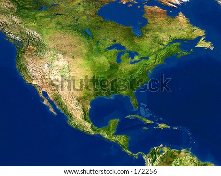 Real looking Earth map.  North America in the center. Globe is accurate and right, like in reality.