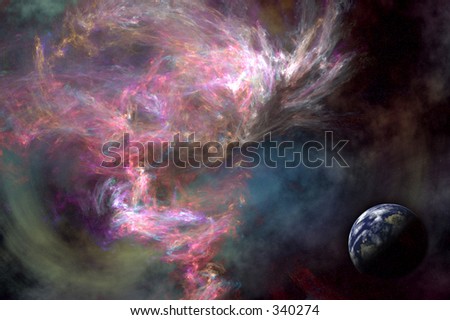 Background, computer designed - space travel: Earth and the galaxy