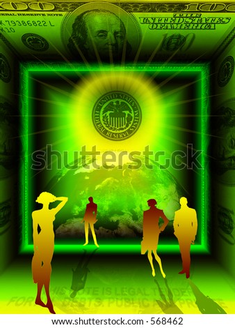 Abstract digital design on the money/finance/world order/ trade and general business theme. A shaining stamp \