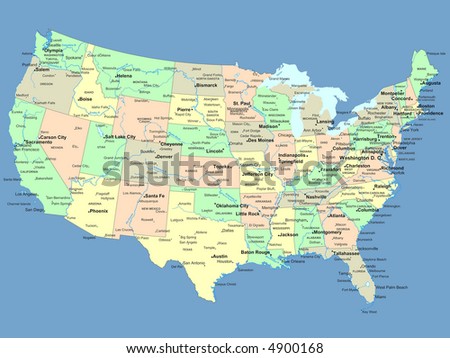 map of usa with states and cities. stock photo : USA map with
