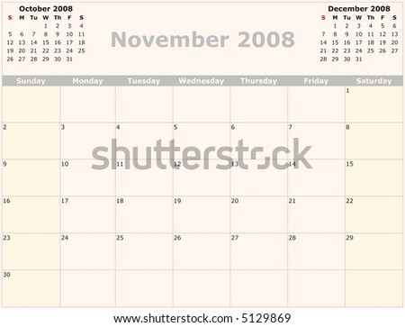 2008 Year Monthly calendar with previous and next months