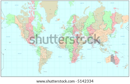 time zones map of world. World map with time zones