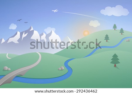 Landscape with Mountains. A simple and modern vector landscape, perfect for welcoming new customers to your business.