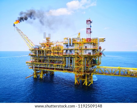 Scenery of oil and gas platform with gas burning, Power energy.Mobile photoghpy.