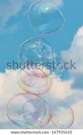 dream like soap bubbles on the air in the sky and clouds