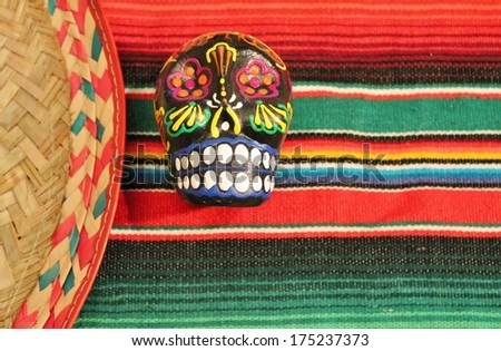 Cinco de mayo day of the dead Mexican fiesta poncho rug  in bright colors with sombrero background