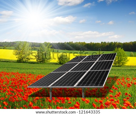 solar energy panels  on the poppy field