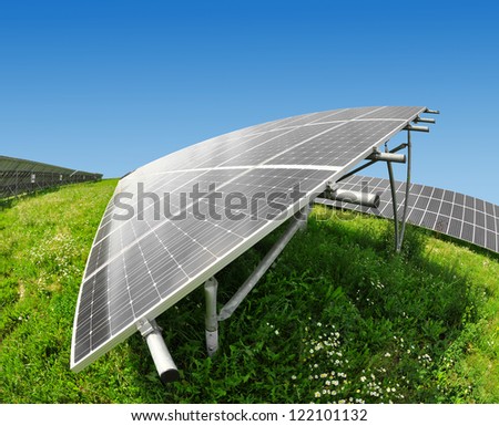 Solar energy panels against blue sky