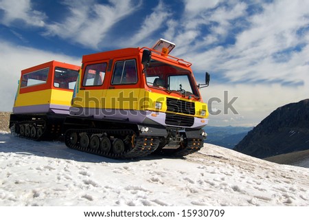 caterpillar vehicle on glacier 3000 in Swiss alps