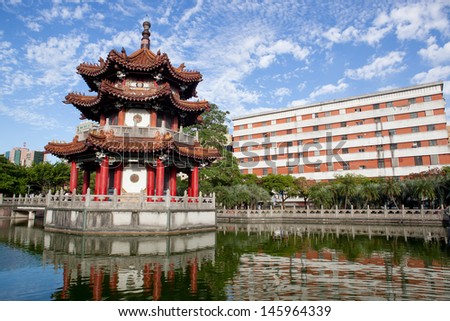 Blue sky and white clouds, ancient Chinese architecture