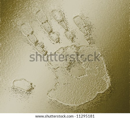 Illustration of a hand-print in wet cement