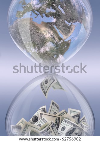 make money. Sand-glass with globe inside symbolizing business process