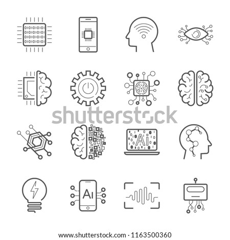 Internet of Things (IOT), Artificial Intelligence (AI), Innovative Smart Cyber Security Digital Information Technologies (IT) Vector Icon Set. Industry 4.0