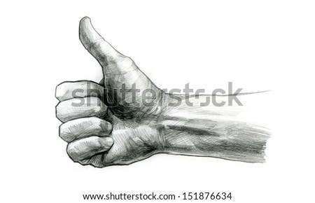 pencil drawing thumb up hand gesture