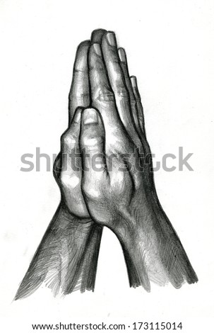 Pencil Drawing Of Human Hands In Praying Stock Photo ...