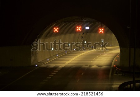 Night view of a tunnel that is closed and entrance forbidden