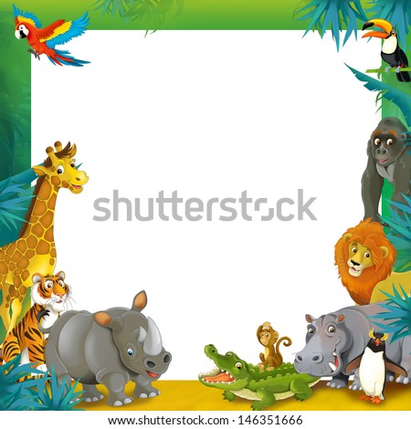 Cartoon safari jungle frame border template illustration for the children Cartoon safari jungle frame border template illustration for the children