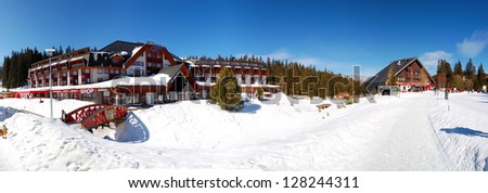 JASNA-MARCH 15: Panorama of Grand wellness hotel in Jasna Low Tatras. It is the largest ski resort in Slovakia with 36 km of pistes, March 15, 2012 in Jasna, Slovakia