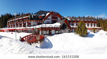 JASNA-MARCH 15: Panorama of Grand wellness hotel in Jasna Low Tatras. It is the largest ski resort in Slovakia with 36 km of pistes, March 15, 2012 in Jasna, Slovakia
