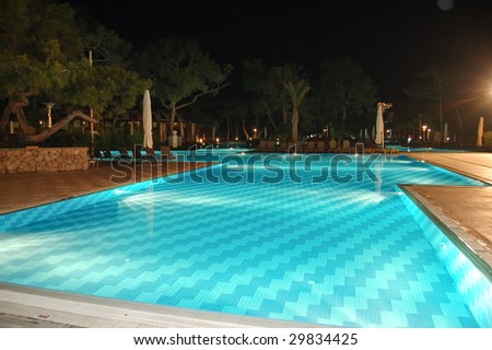 Swimming pool at night, Antalya, Turkey