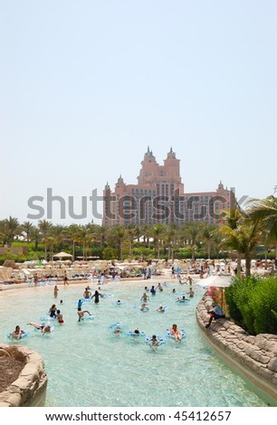 stock photo : DUBAI, UAE - AUGUST 28: The Aquaventure waterpark of Atlantis 