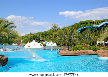 Aqua park in popular Turkish hotel, Antalya, Turkey