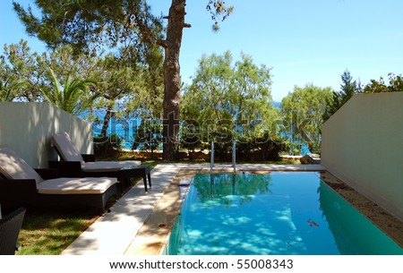 Swimming pool at apartment by luxury villa, Crete, Greece