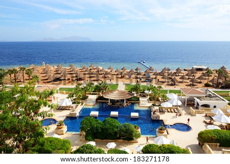 SHARM EL SHEIKH, EGYPT -  NOVEMBER 30: The tourists are on vacation at popular hotel on November 30, 2012 in Sharm el Sheikh, Egypt. Up to 12 million tourists have visited Egypt in year 2012.