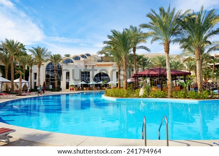 SHARM EL SHEIKH, EGYPT -  NOVEMBER 30: The tourists are on vacation at luxury hotel on November 30, 2012 in Sharm el Sheikh, Egypt. Up to 12 million tourists have visited Egypt in year 2012.
