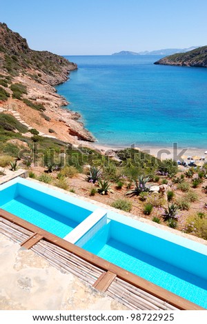 Sea view swimming pools at the luxury villa, Crete, Greece