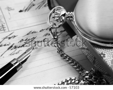 Photo of a Pocket Watch, Pen and Letter