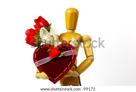 Mannequin Holding a Valentines Heart and Flowers